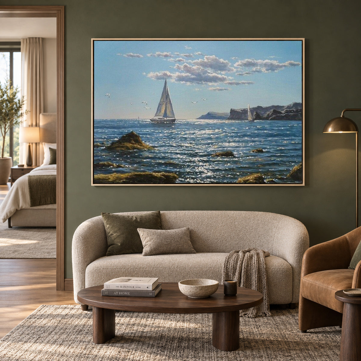 Ocean Sailboat Canvas Wall Art for Living Room Coastal Home Decor