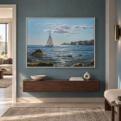 Ocean Sailboat Canvas Wall Art for Living Room Coastal Home Decor