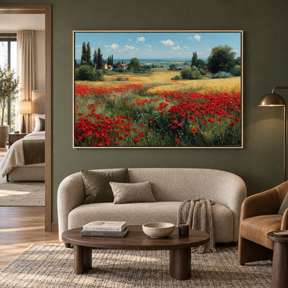 Red Poppy Field Landscape Canvas Wall Art for Living Room Decor