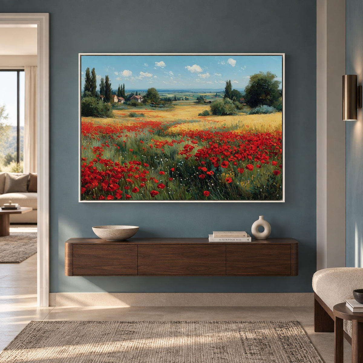 Red Poppy Field Landscape Canvas Wall Art for Living Room Decor
