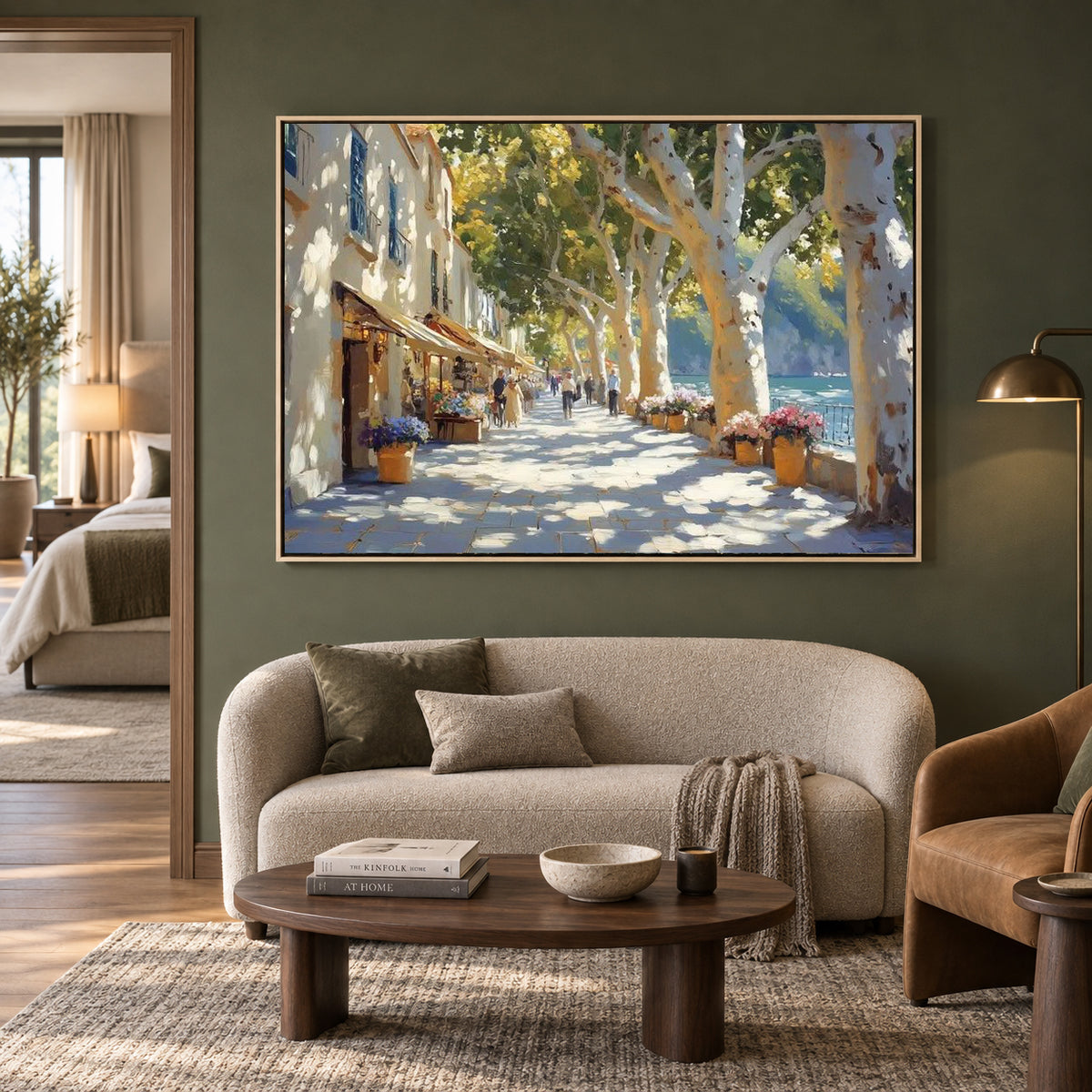 Mediterranean Seaside Promenade Canvas Wall Art for Living Room Decor