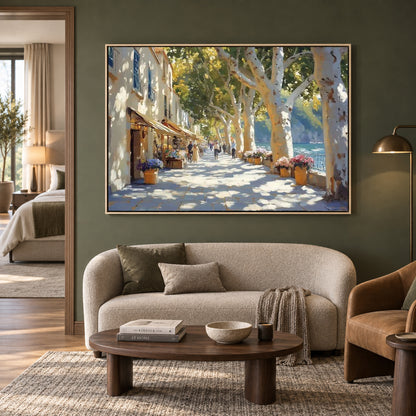 Mediterranean Seaside Promenade Canvas Wall Art for Living Room Decor