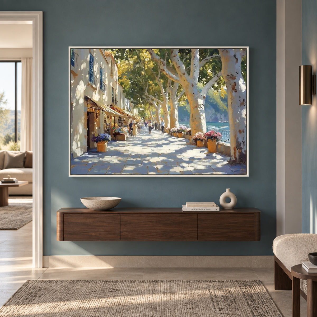Mediterranean Seaside Promenade Canvas Wall Art for Living Room Decor
