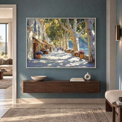 Mediterranean Seaside Promenade Canvas Wall Art for Living Room Decor