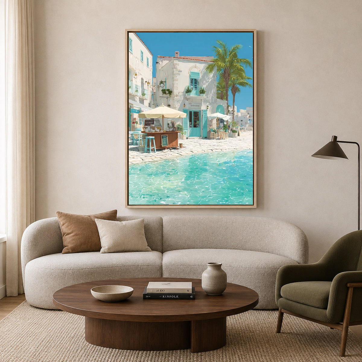 Mediterranean Beach Café Canvas Wall Art Coastal Resort Painting