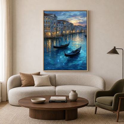 Venice Canal Canvas Wall Art Gondola Evening Cityscape Painting