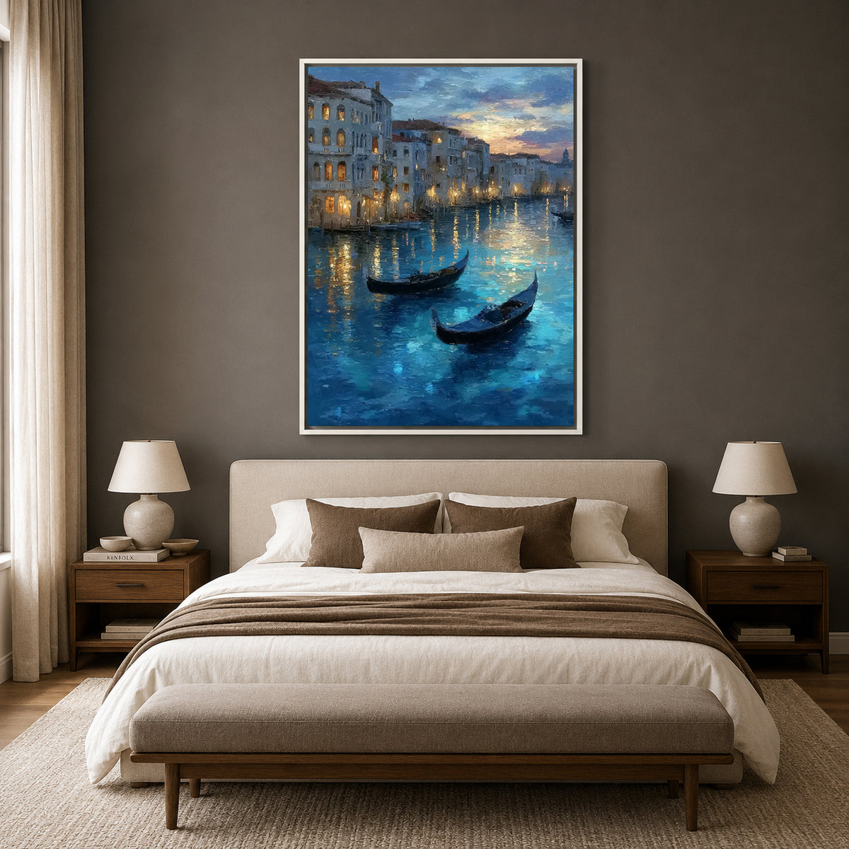 Venice Canal Canvas Wall Art Gondola Evening Cityscape Painting