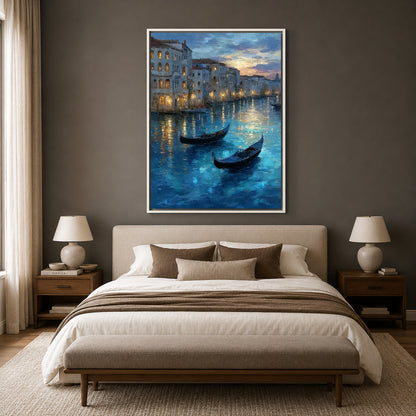 Venice Canal Canvas Wall Art Gondola Evening Cityscape Painting