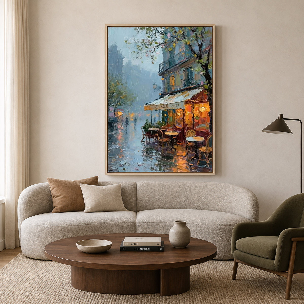 Rainy Paris Café Canvas Wall Art Romantic European Street Painting