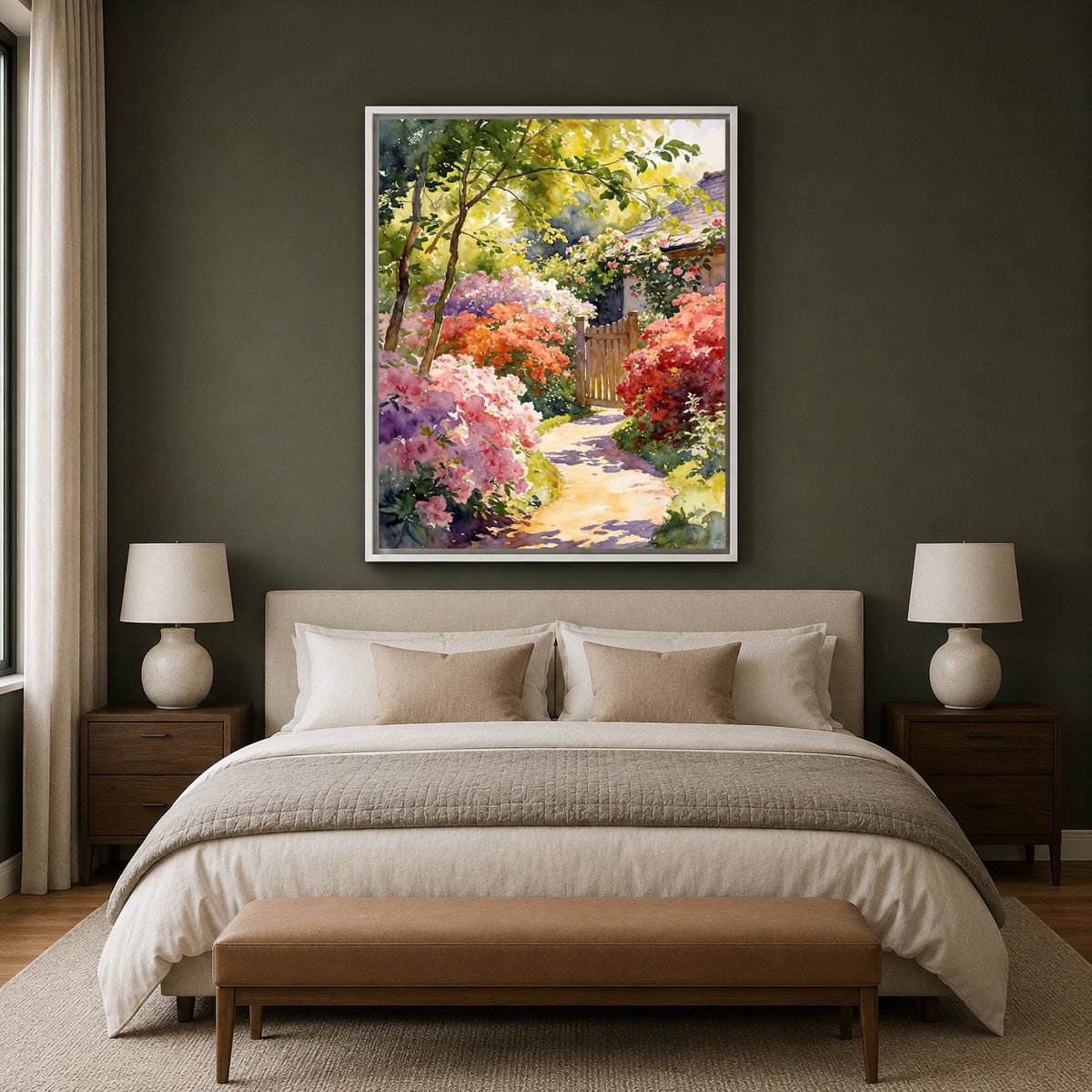 Blooming Garden Path Canvas Wall Art Floral Landscape Painting
