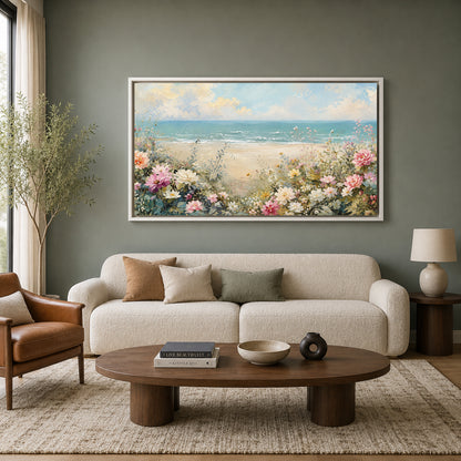 Coastal Beach Floral Canvas Wall Art Painting for Living Room