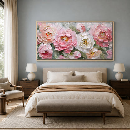 Blush Pink Peony Floral Canvas Wall Art for Elegant Bedroom Décor