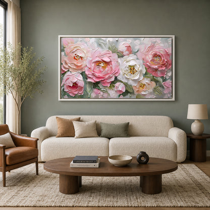 Blush Pink Peony Floral Canvas Wall Art for Elegant Bedroom Décor