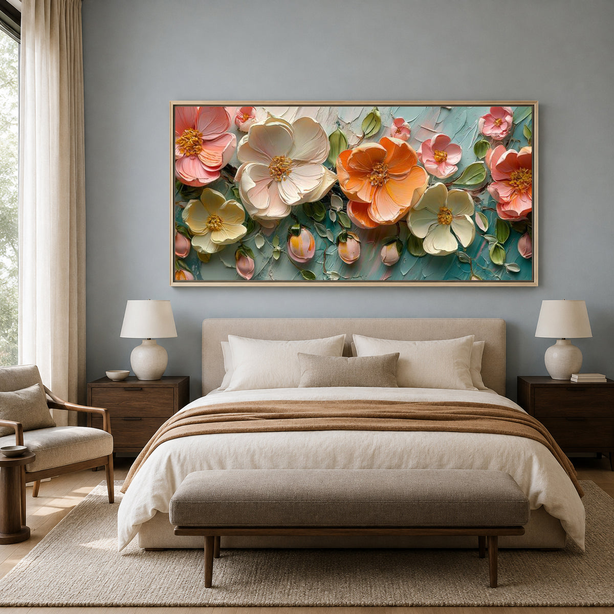 Luxury Coral Floral Abstract Wall Art Canvas for Modern Interiors