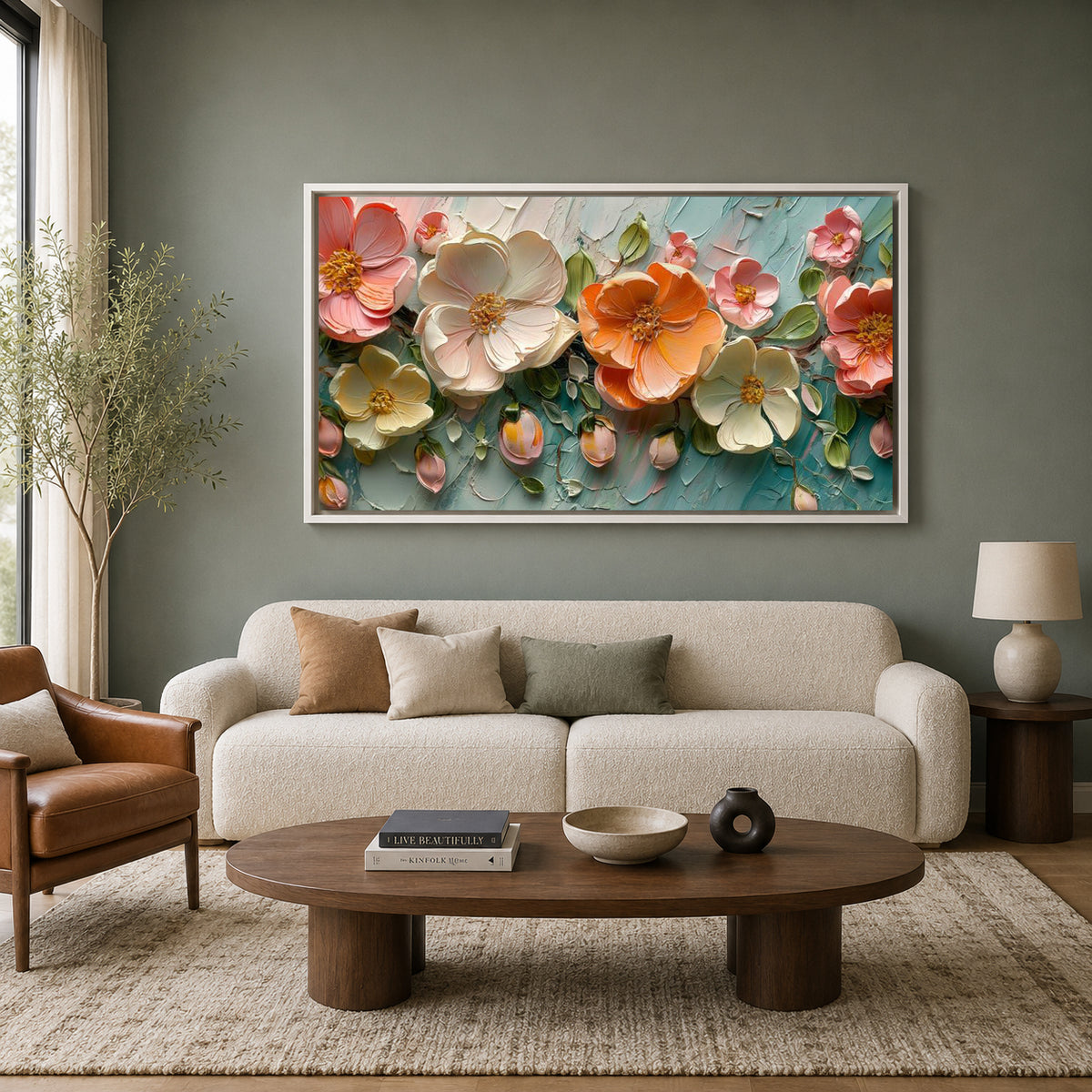 Luxury Coral Floral Abstract Wall Art Canvas for Modern Interiors