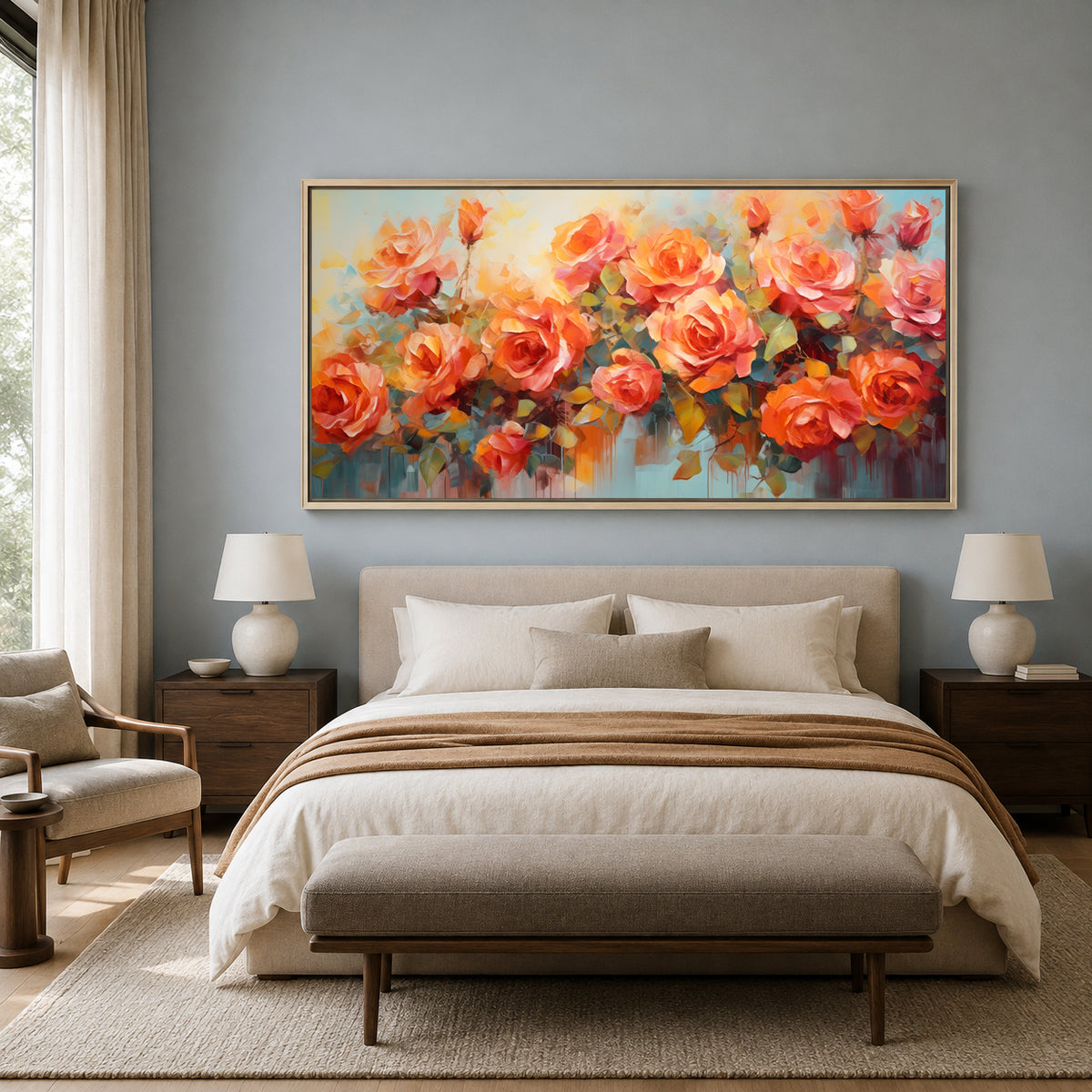 Modern Orange Rose Floral Canvas Wall Art for Luxury Interiors