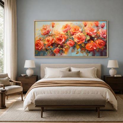 Modern Orange Rose Floral Canvas Wall Art for Luxury Interiors