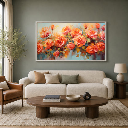 Modern Orange Rose Floral Canvas Wall Art for Luxury Interiors
