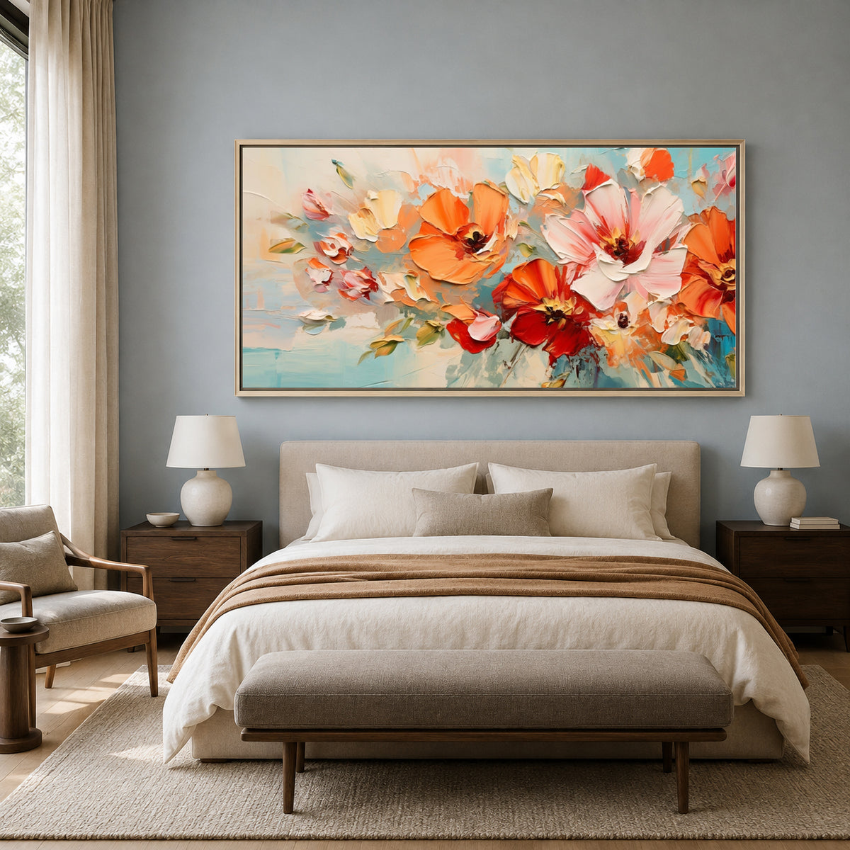 Modern Orange Floral Abstract Canvas Wall Art for Luxury Décor