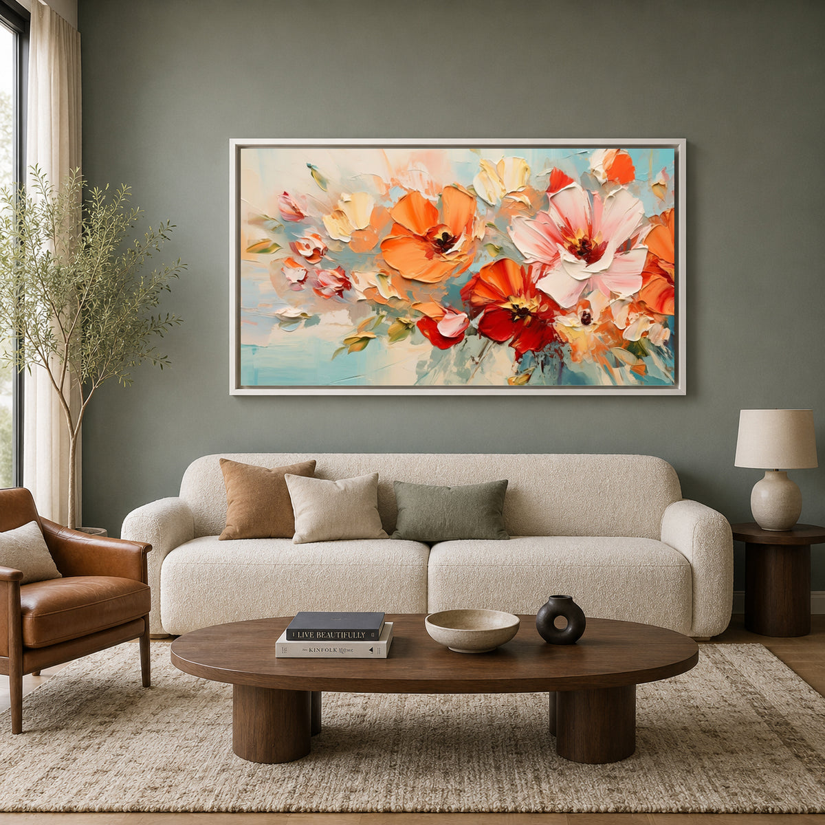 Modern Orange Floral Abstract Canvas Wall Art for Luxury Décor