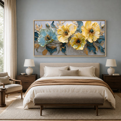 Luxury Yellow Floral Abstract Wall Art Canvas for Modern Décor