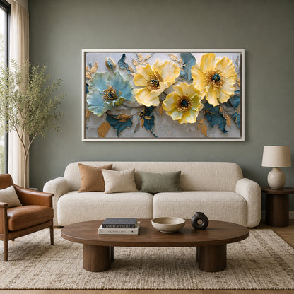 Luxury Yellow Floral Abstract Wall Art Canvas for Modern Décor