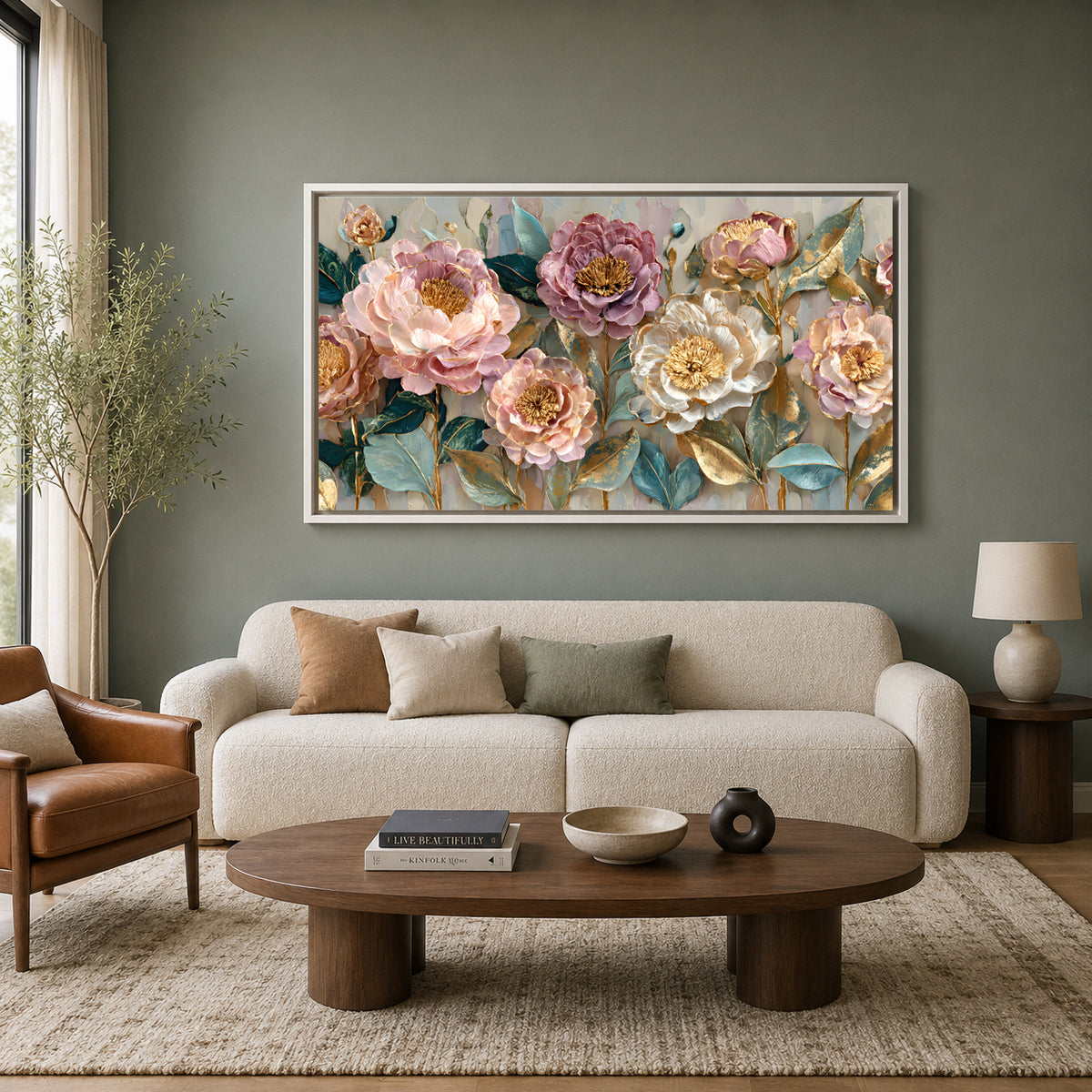 Luxury Blush Pink Floral Wall Art Canvas for Elegant Home Décor