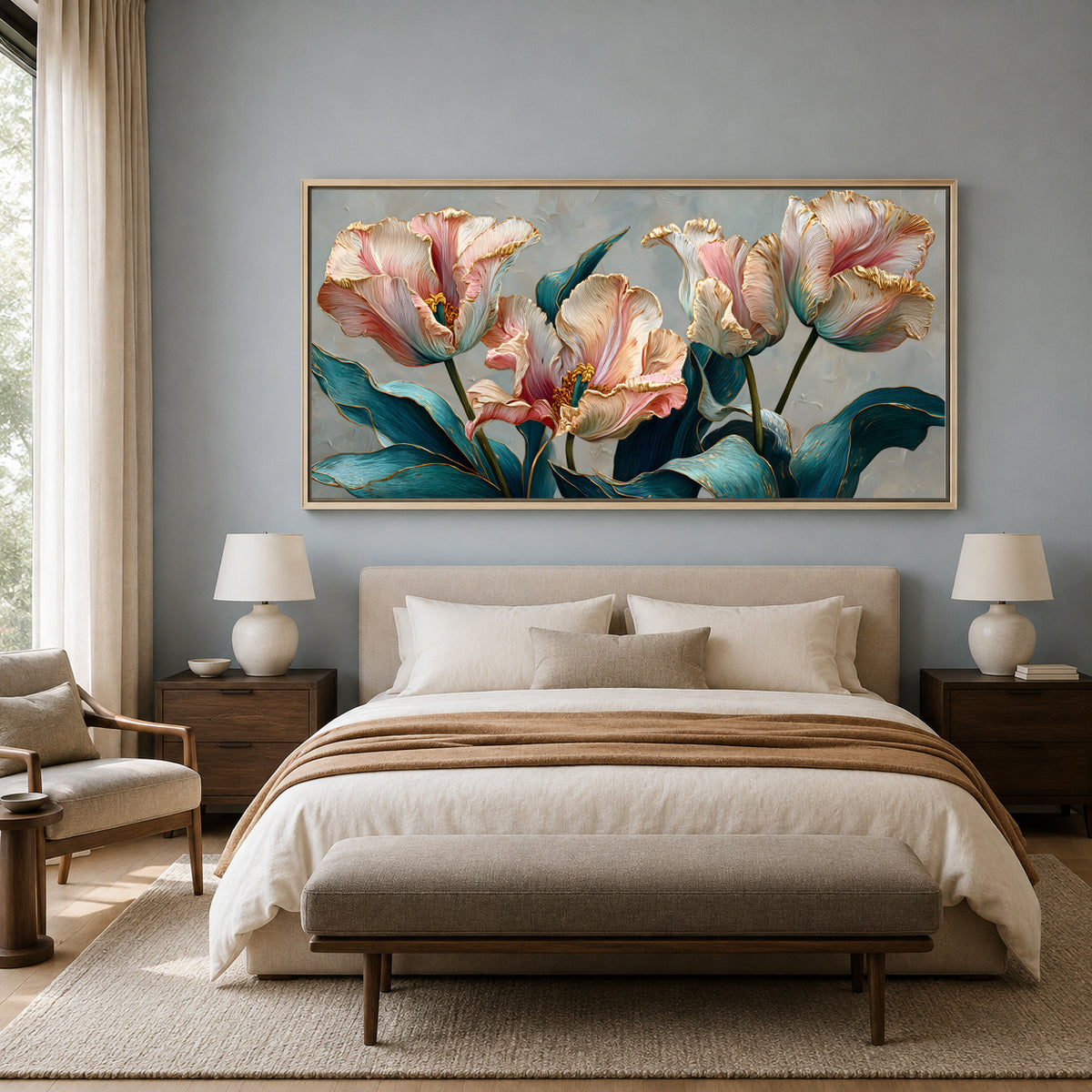 Luxury Blush Tulip Floral Wall Art Canvas for Elegant Interiors