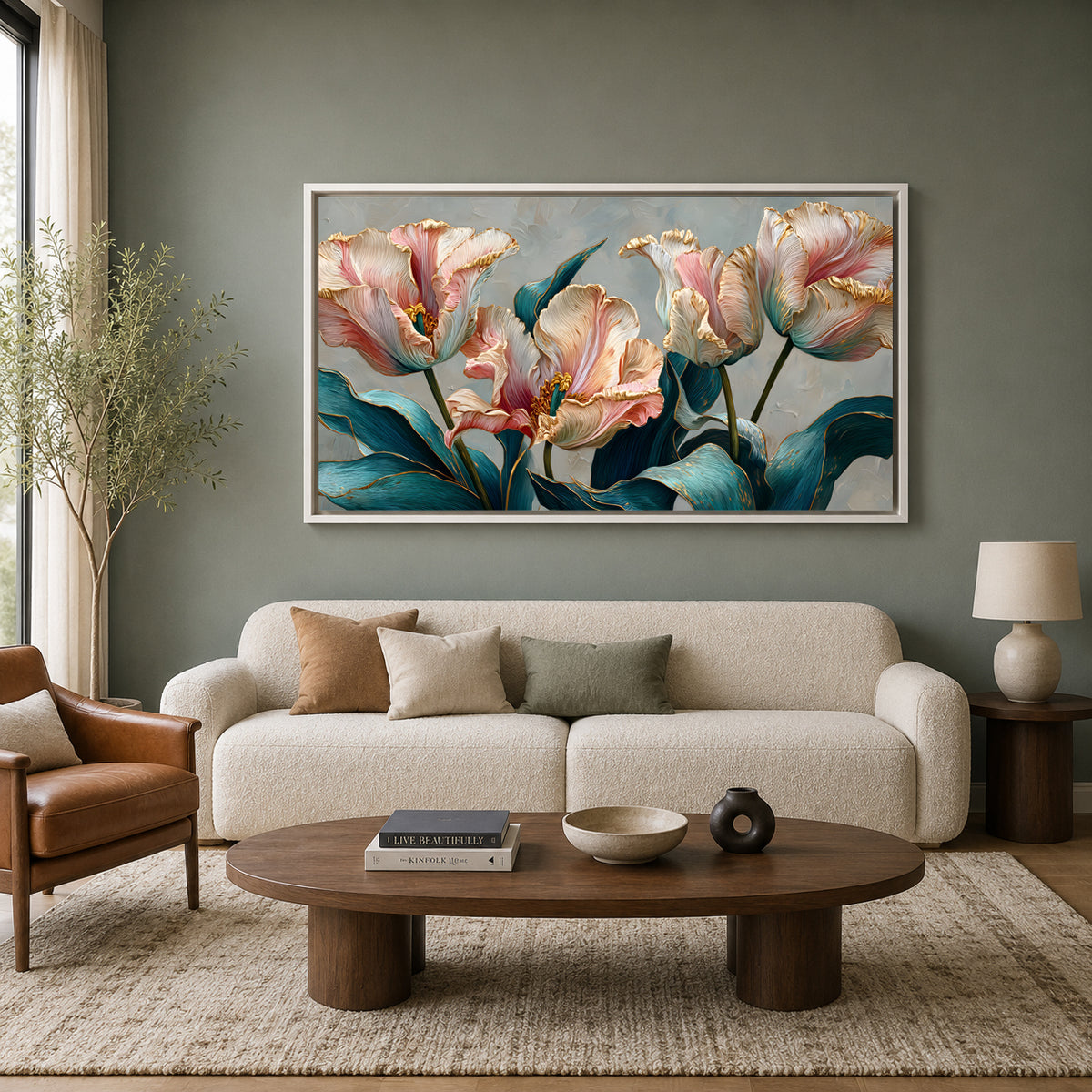 Luxury Blush Tulip Floral Wall Art Canvas for Elegant Interiors