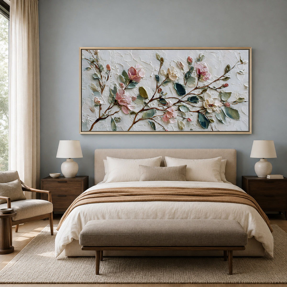 Elegant Cherry Blossom Branch Wall Art Canvas for Modern Interiors