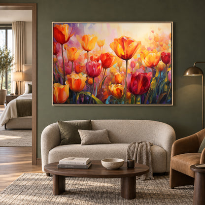 Vibrant Tulip Field Canvas Wall Art for Luxury Interior Décor