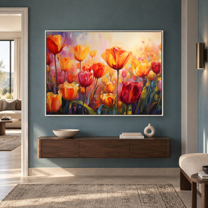 Vibrant Tulip Field Canvas Wall Art for Luxury Interior Décor