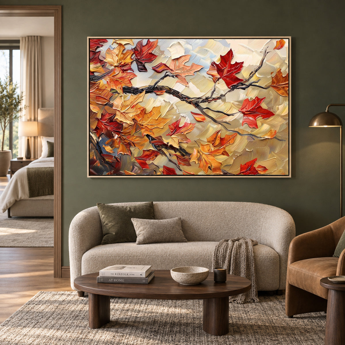 Autumn Maple Leaves Canvas Wall Art in Warm Golden Earth Tones