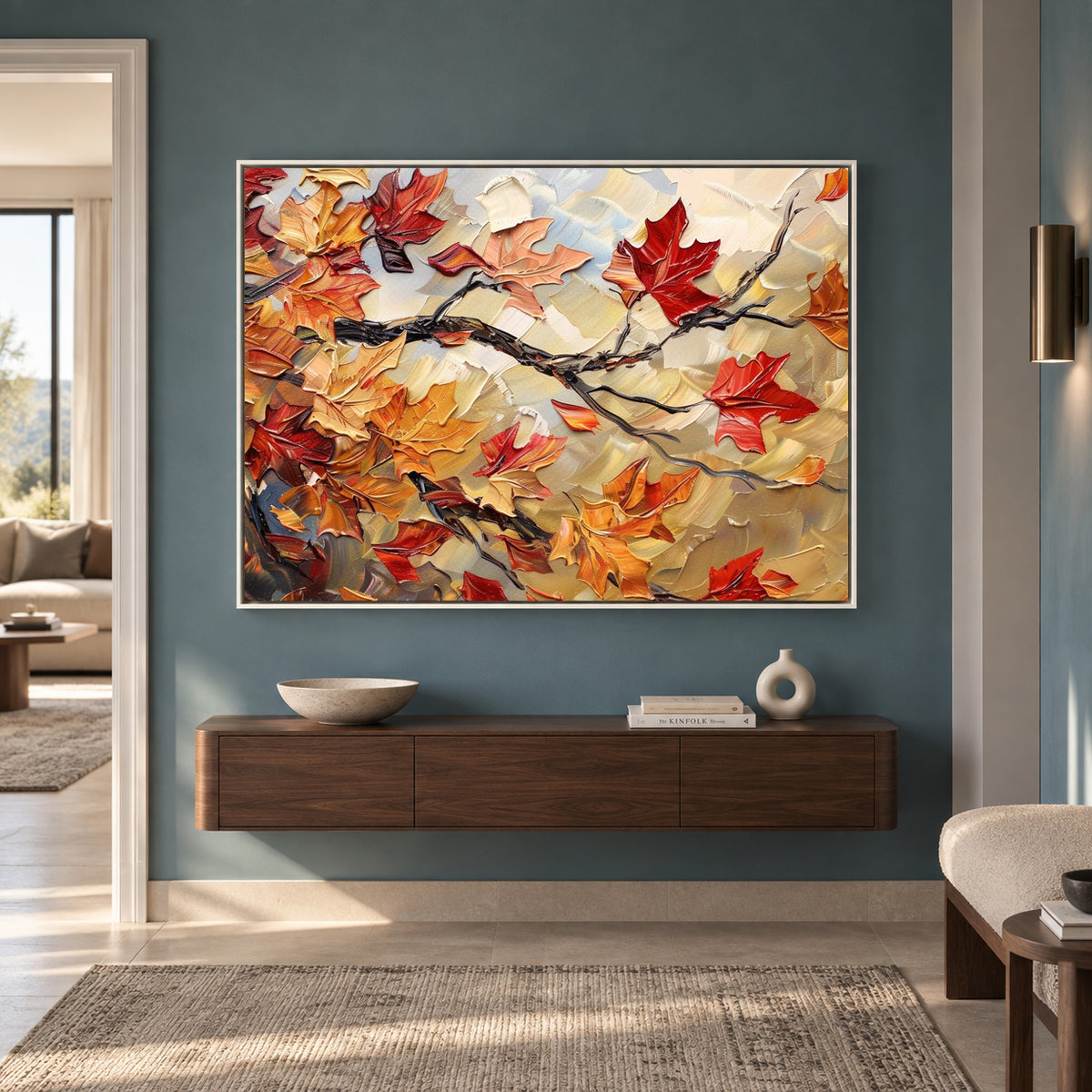 Autumn Maple Leaves Canvas Wall Art in Warm Golden Earth Tones