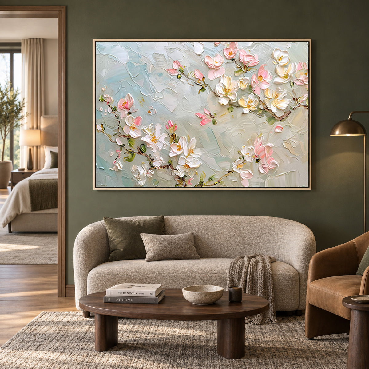 Blush Blossom Branch Canvas Wall Art for Elegant Living Spaces