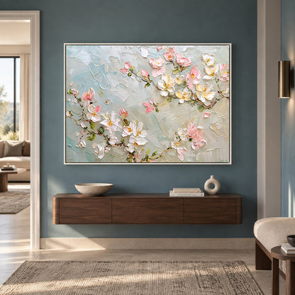 Blush Blossom Branch Canvas Wall Art for Elegant Living Spaces