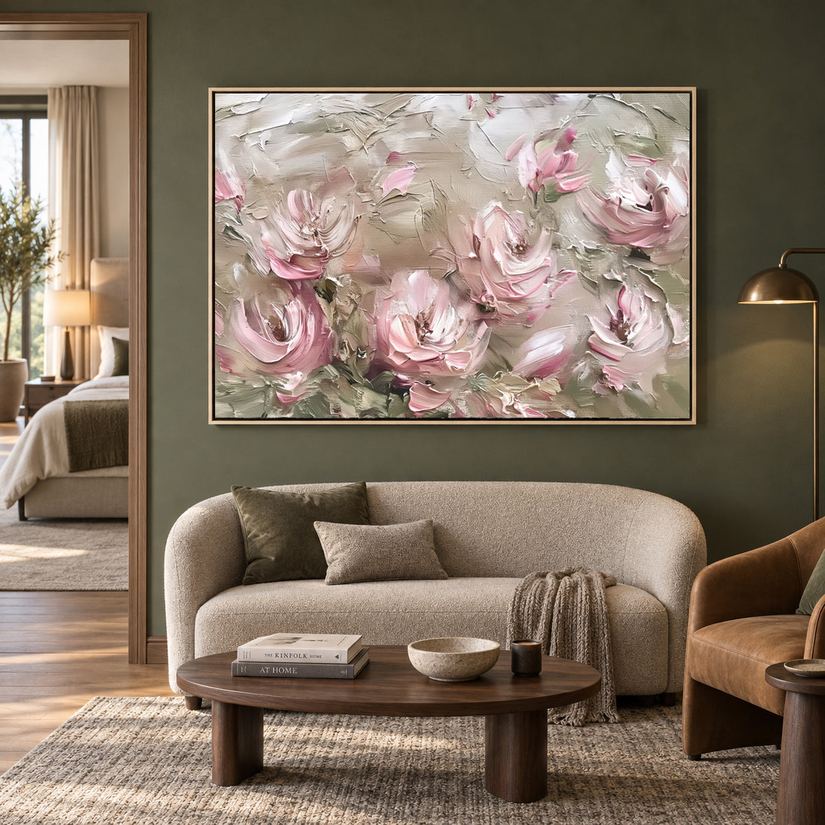 Soft Pink Floral Abstract Canvas Wall Art for Elegant Home Décor