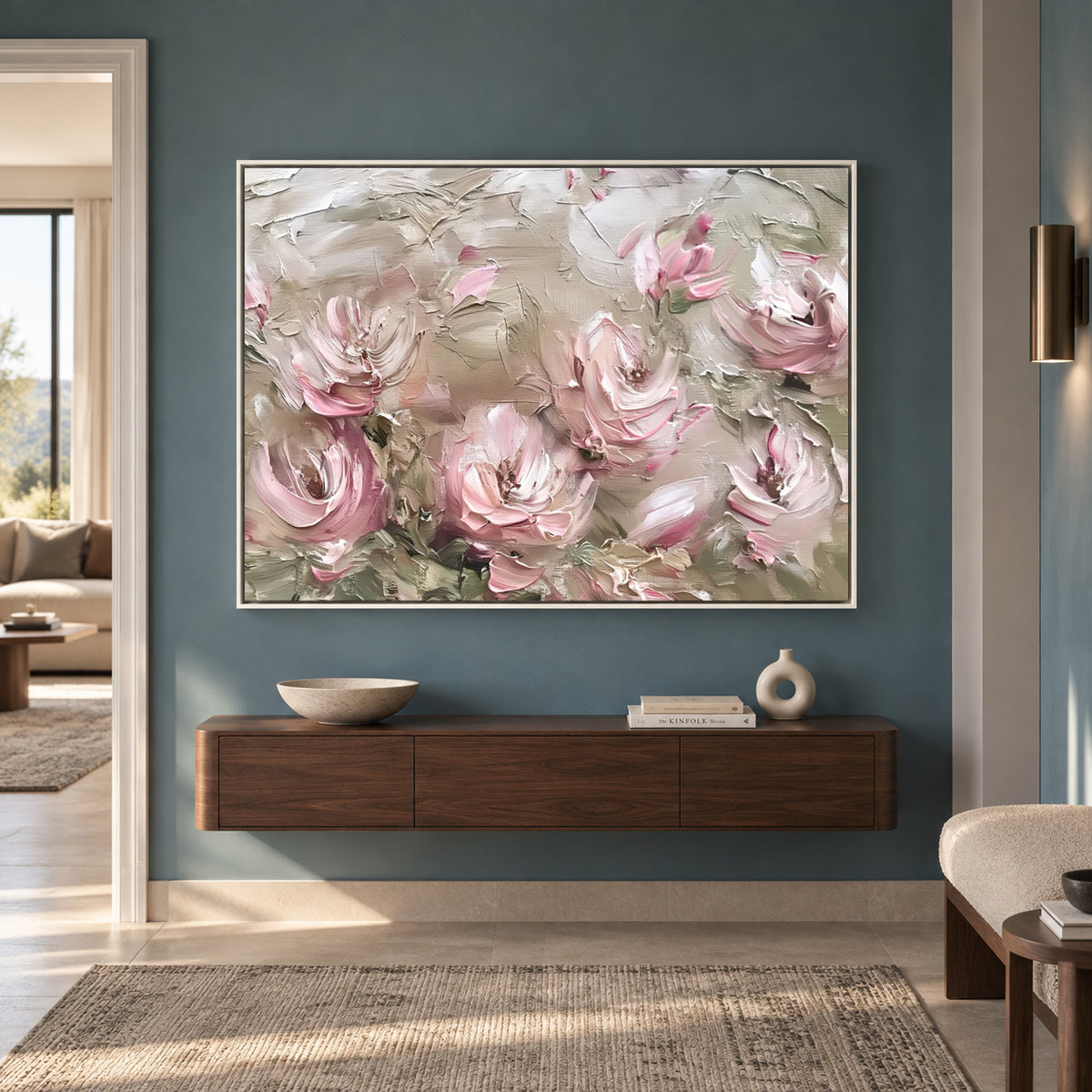 Soft Pink Floral Abstract Canvas Wall Art for Elegant Home Décor