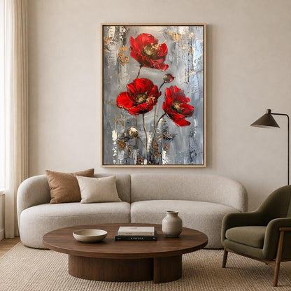 Elegant Red Poppy Flower Canvas Wall Art for Modern Interiors