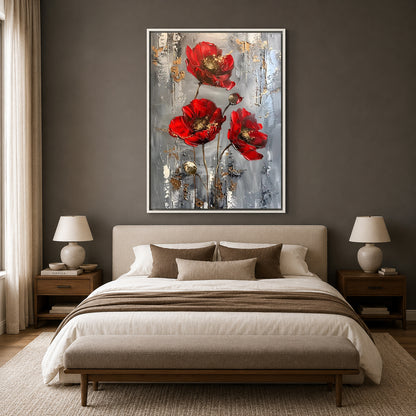 Elegant Red Poppy Flower Canvas Wall Art for Modern Interiors