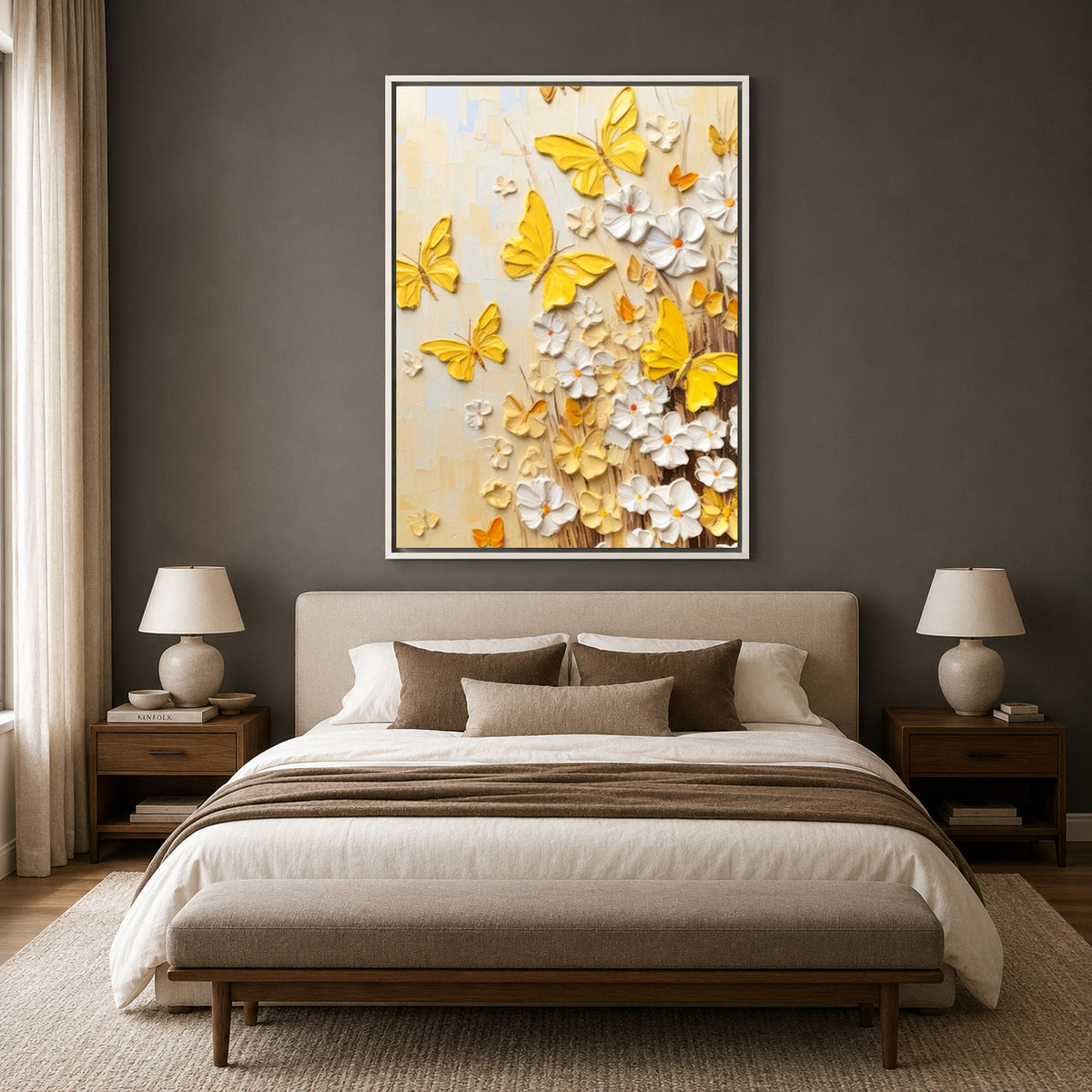 Golden Butterfly & White Floral Canvas Wall Art for Elegant Décor