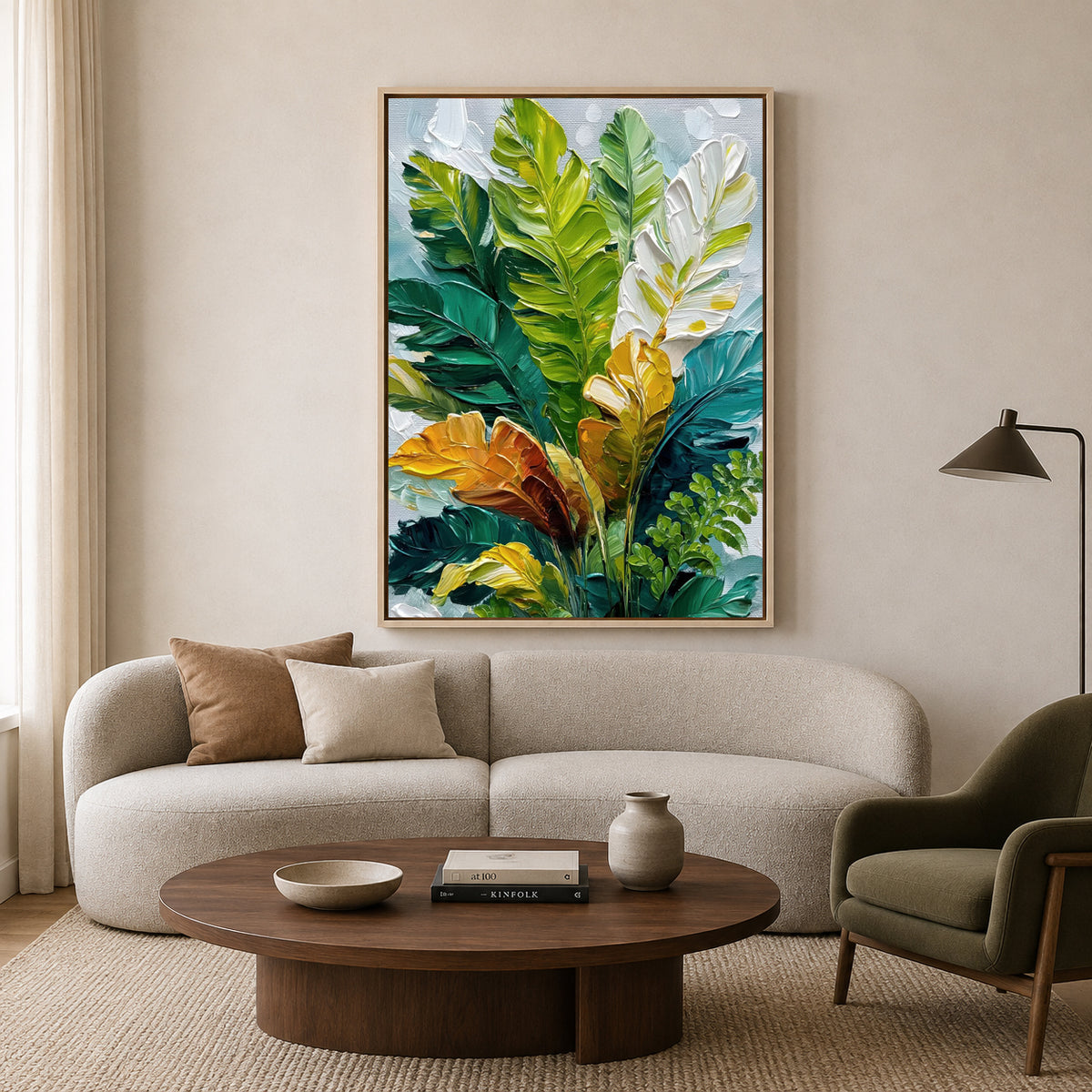 Tropical Botanical Leaf Canvas Wall Art for Modern Office Spaces