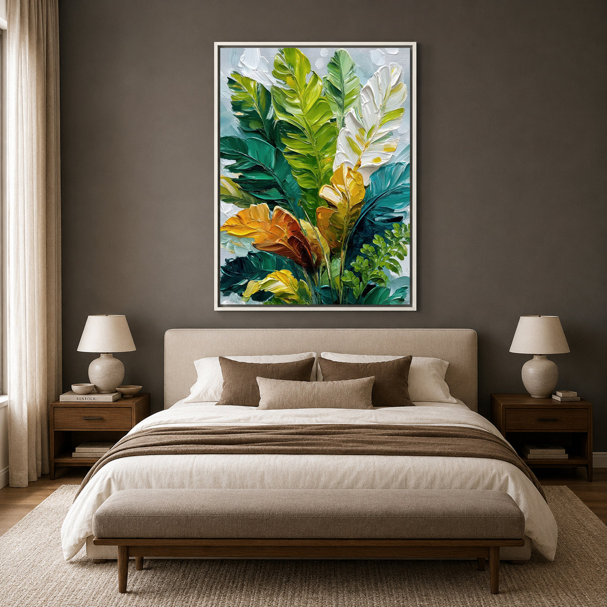 Tropical Botanical Leaf Canvas Wall Art for Modern Office Spaces