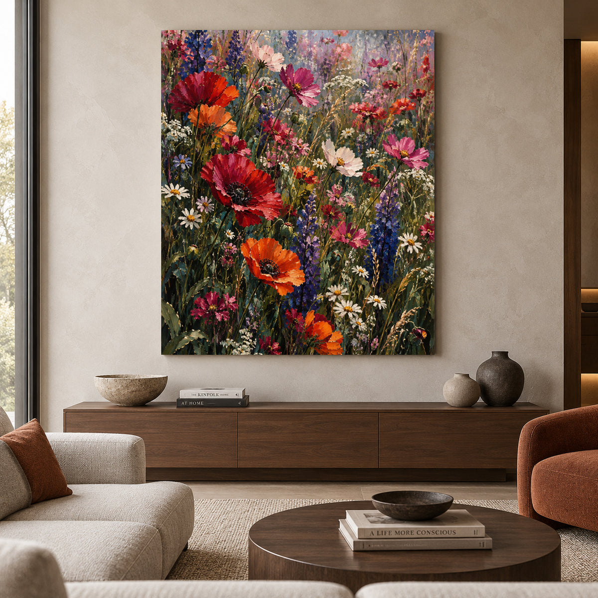 Colorful Wildflower Meadow Canvas Art with Poppies and Lupines