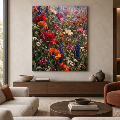 Colorful Wildflower Meadow Canvas Art with Poppies and Lupines