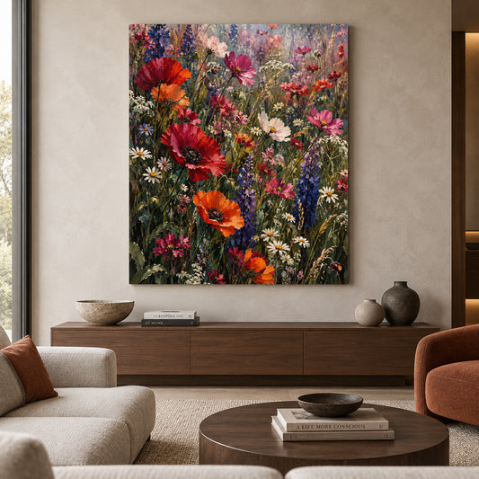Colorful Wildflower Meadow Canvas Art with Poppies and Lupines