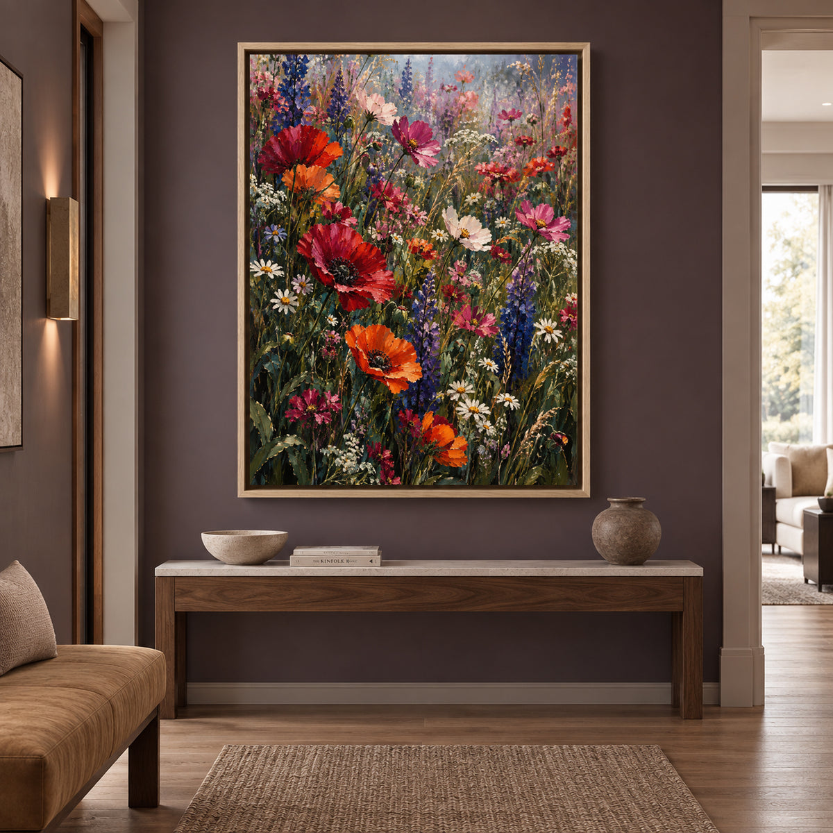 Colorful Wildflower Meadow Canvas Art with Poppies and Lupines