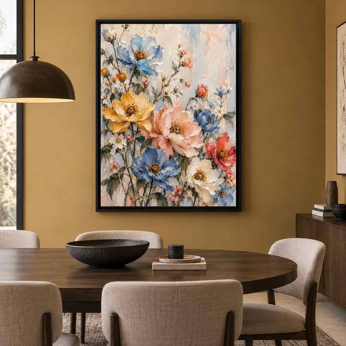 Pastel Wildflower Garden Canvas Art with Blue and Blush Blooms