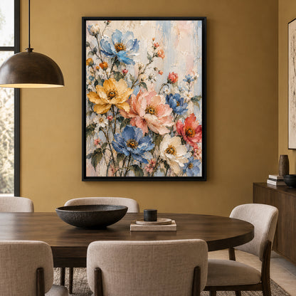 Pastel Wildflower Garden Canvas Art with Blue and Blush Blooms
