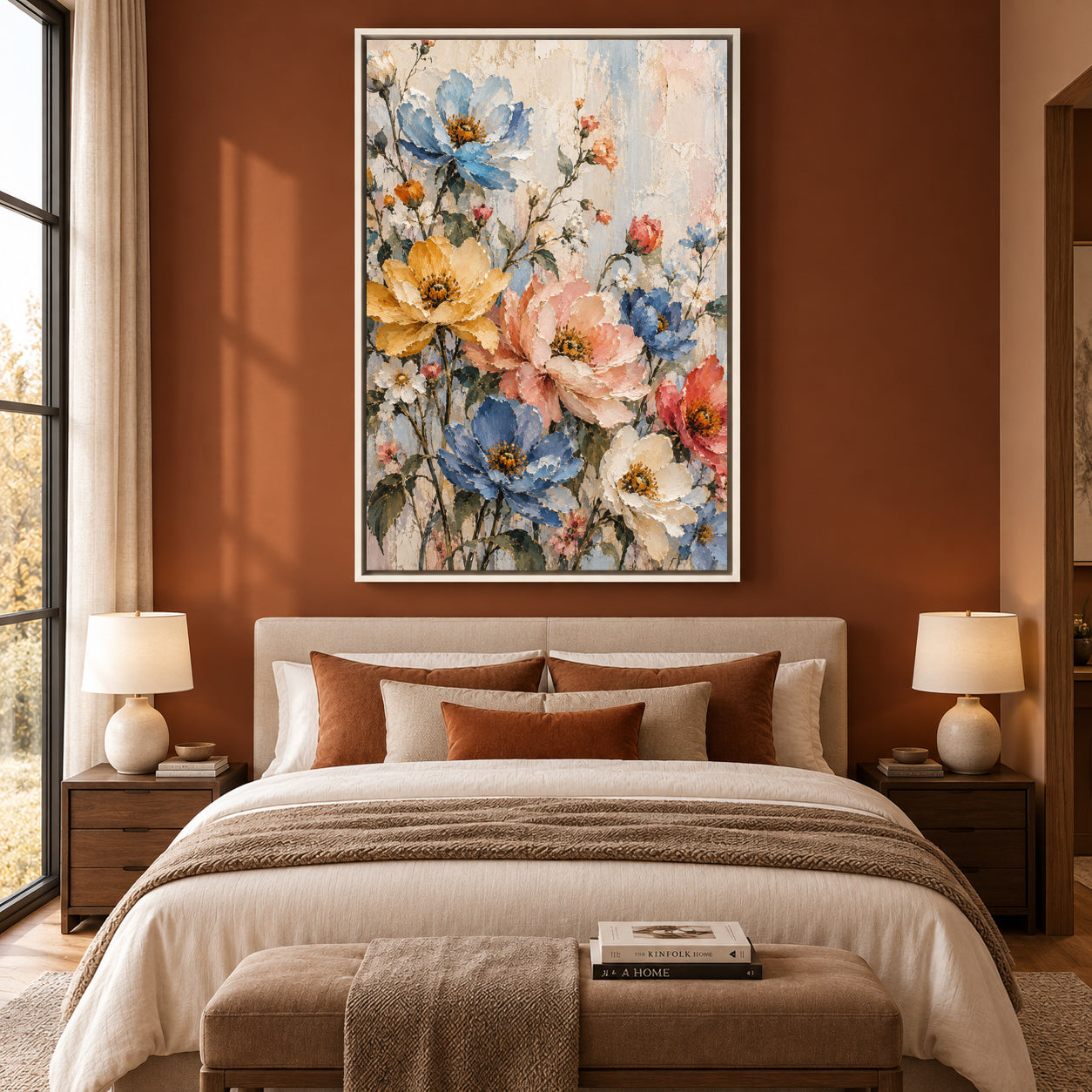 Pastel Wildflower Garden Canvas Art with Blue and Blush Blooms